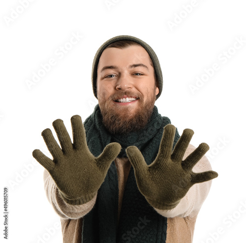 Young bearded man in warm g...