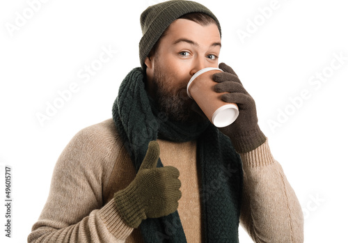Young bearded man in warm g...