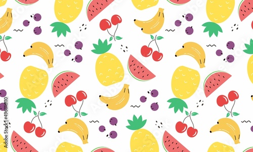 Fototapeta Naklejka Na Ścianę i Meble -  Fruit collection in flat hand drawn style illustrations