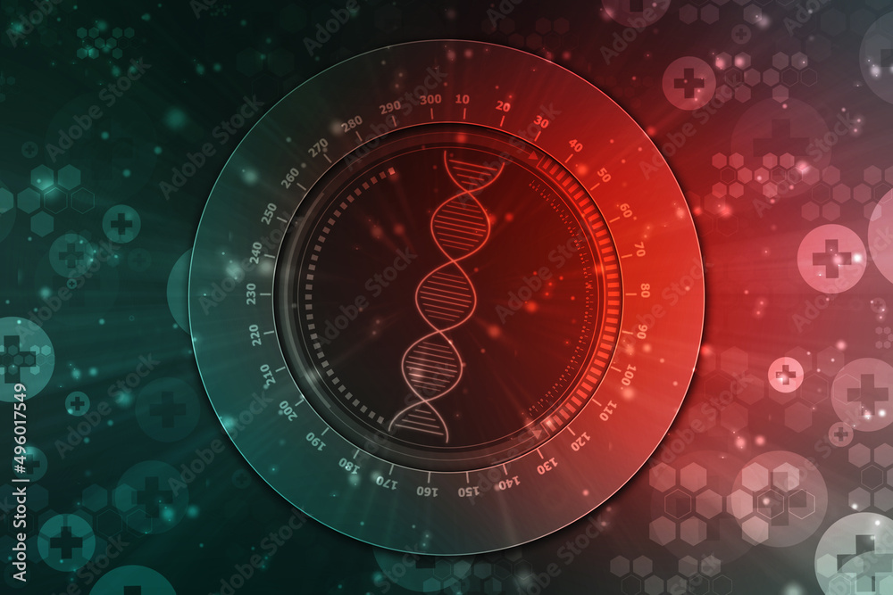 DNA structure, Genetics and medical science concept, Concept of biochemistry with Dna molecule on abstract medical background