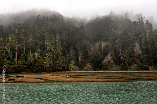 Mendocino, CA, USA, January 2021.The Big River in Mendocino County is 41.7-mile-long and flows from the northern California Coast Range to the Pacific Ocean.