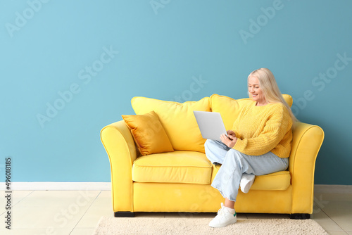 Mature woman with laptop si...