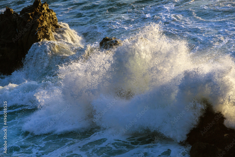 Crushing waves of the Pacific Ocean along the California Coast, Mendocino, United States.
