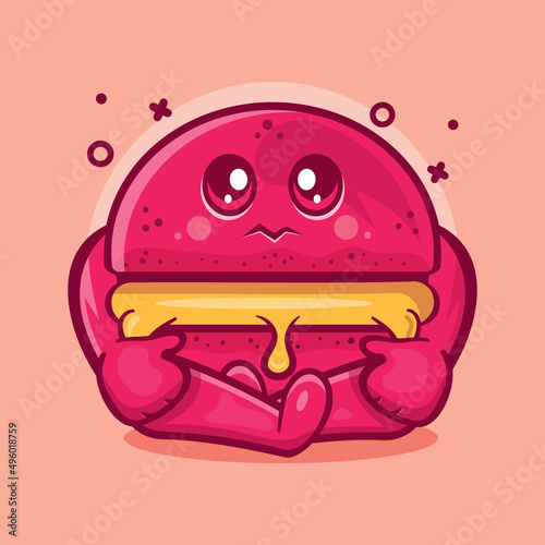 cute macaron bakery character mascot with sad expression isolated cartoon in flat style design