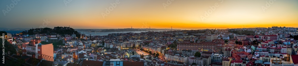 Skyline panorama of Lisbon at sunset. Portugal