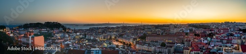 Skyline panorama of Lisbon at sunset. Portugal