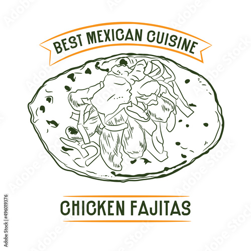 Mexican cuisine Chicken fajitas hand drawn vector illustration,perfect for menu and poster decor restaurant
