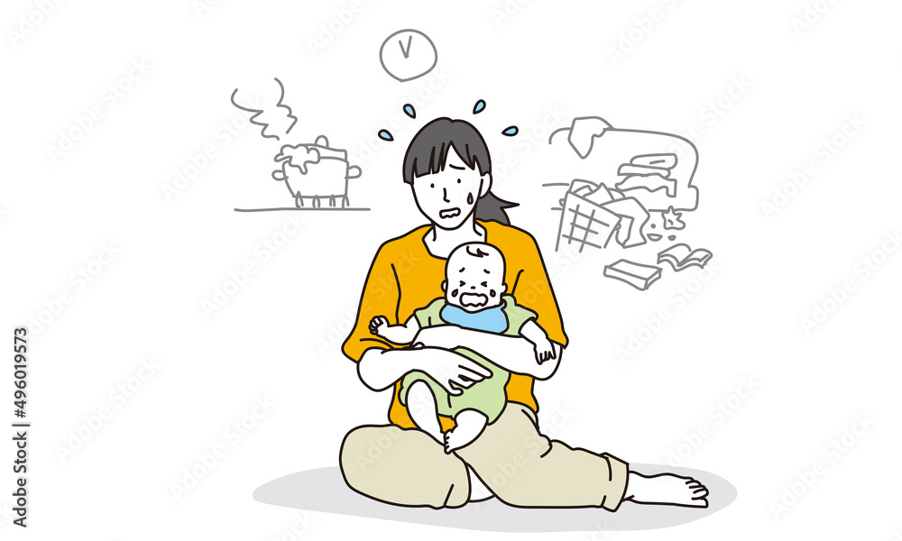 Naklejka premium 家事育児に悩むアジア人女性