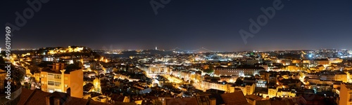 Skyline panorama of Lisbon at night. Portugal