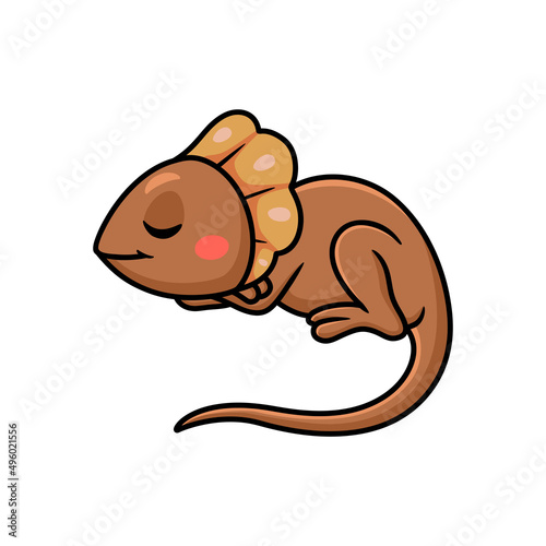 Cute little frilled lizard cartoon sleeping