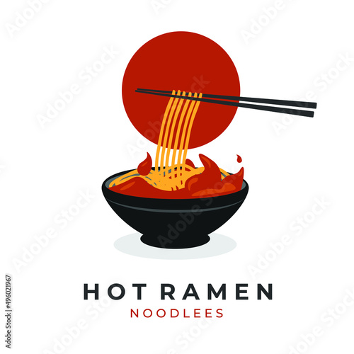 illustration logo eating hot ramen with chopsticks