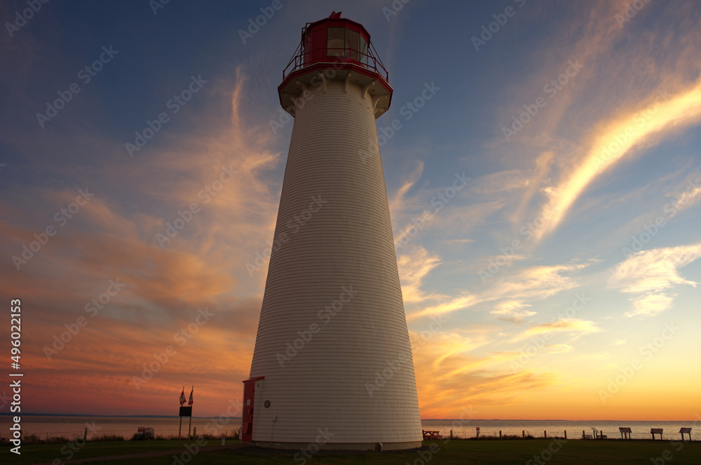 Point Prim lighthouse at sunset, Belfast, Prince Edward Island, Canada