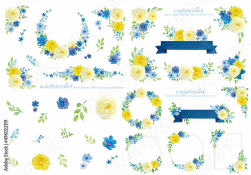 手書きのホワイトローズのフレームセット