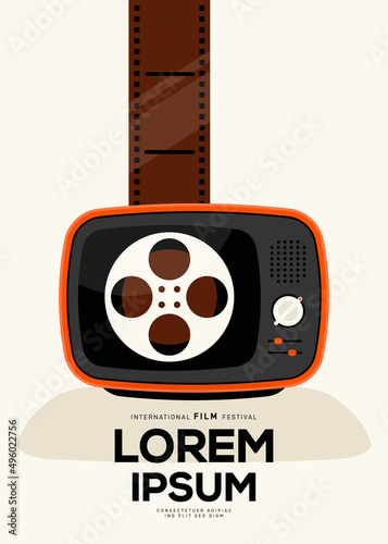 Movie and film poster design template background with filmstrip