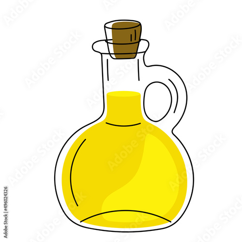 Hand drawn glass jug with olive oil isolated on a white background. Vector illustration.