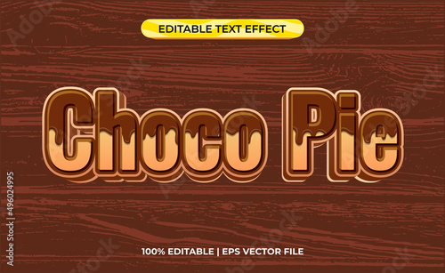 Choco pie 3d text effect with chocolate texture. typography template for chocolate product