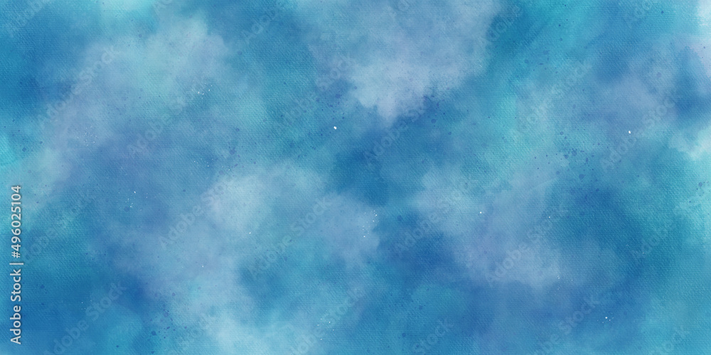 Aquamarine watercolor strip multilayered. Blank Abstract light watercolor paper background with space for copy space. fantastic soft cloud and sky abstract background with grunge texture