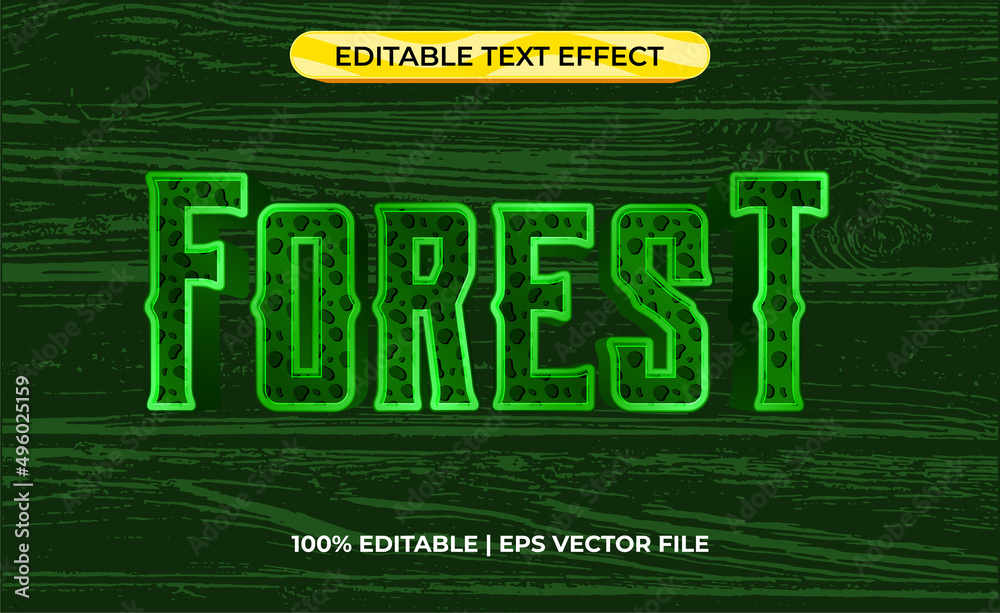 forest 3d text effect with green jugle theme. typography template for ...
