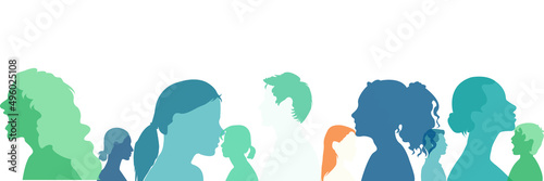 Silhouette of diversity people side. Group of multi-ethnic business co-workers and colleagues. Community of friends. Cooperation and collaboration. Teamwork partnership organization. Color