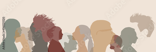 Silhouette of diversity people side. Group of multi-ethnic business co-workers and colleagues. Community of friends. Cooperation and collaboration. Teamwork partnership organization. Color photo