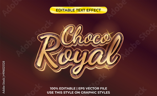 choco royal 3d text effect with gold theme. typography template for chocolate pruduct.