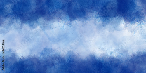 Blue watercolor background for textures backgrounds and web banners design. Abstract art blue watercolor background. Blue and white background of digital watercolor clouds on bright blue background. 