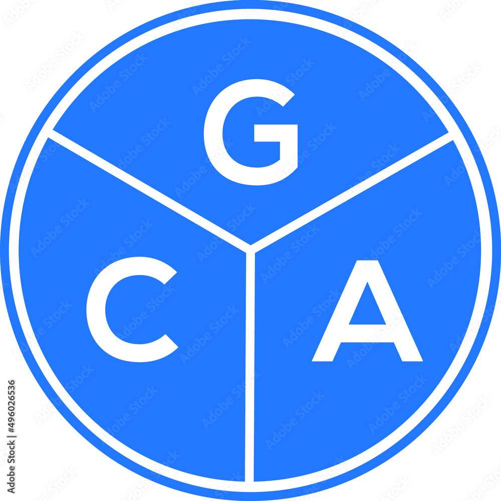 GCA letter logo design on White background. GCA creative Circle letter logo concept. GCA letter design. GCA letter logo design on White background. GCA creative Circle letter logo concept. GCA letter design.