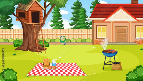 Scene of backyard with a fence