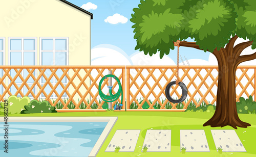 Scene of backyard with a fence