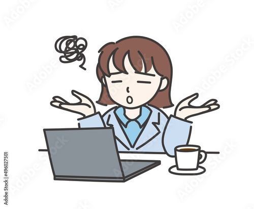 パソコンの前でお手上げ状態になった女の子A2【リボンなし／ノートパソコン】