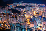 Amazing Hong Kong Night View, Kowloon district, shooting from lion rock peak. cyperpunk color