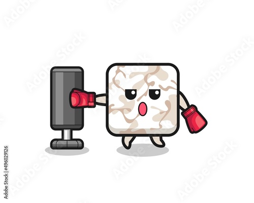 ceramic tile boxer cartoon doing training with punching bag
