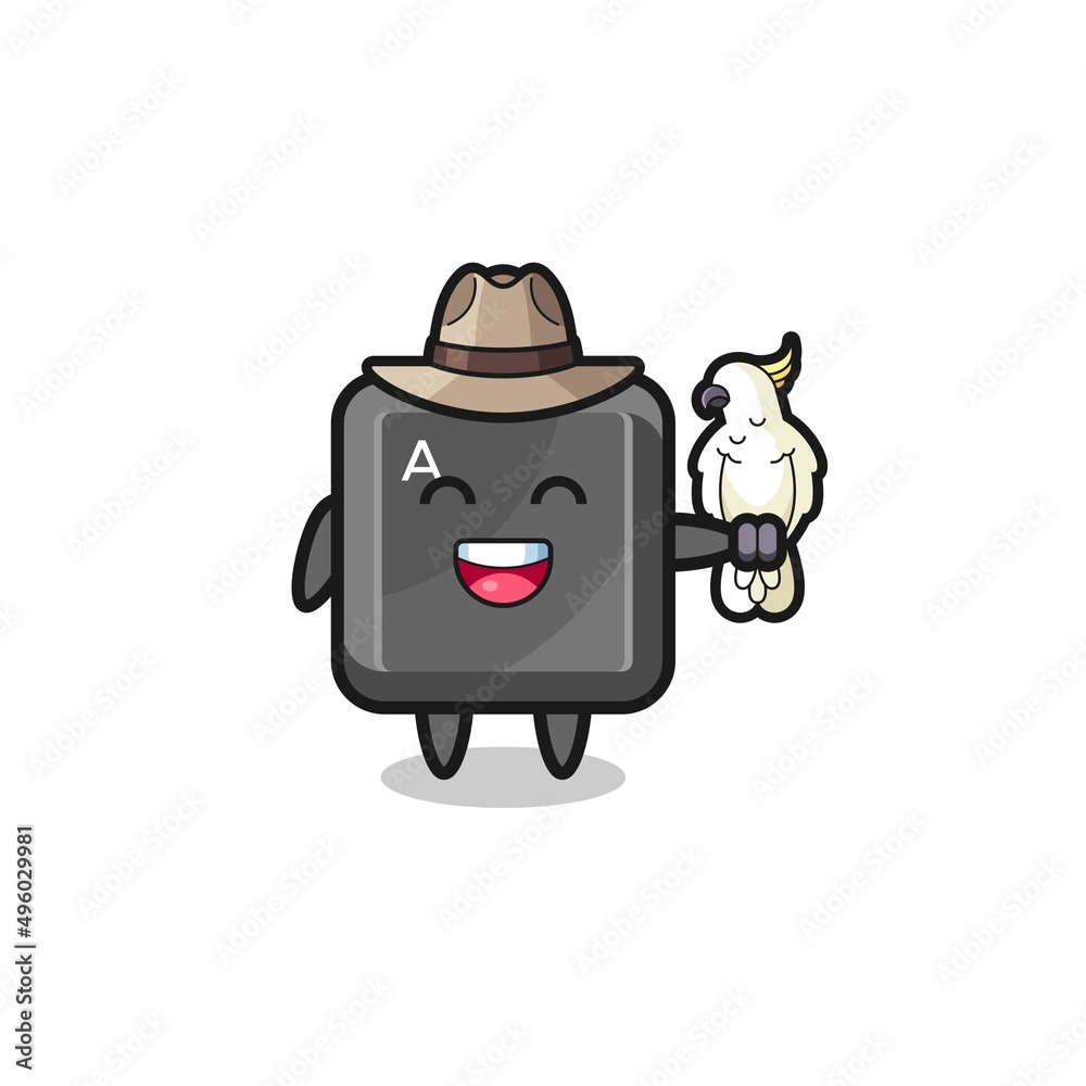 keyboard button zookeeper mascot with a parrot keyboard button zookeeper mascot with a parrot