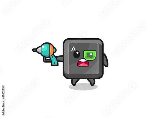 cute keyboard button holding a future gun