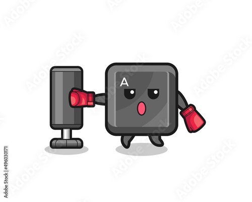 keyboard button boxer cartoon doing training with punching bag