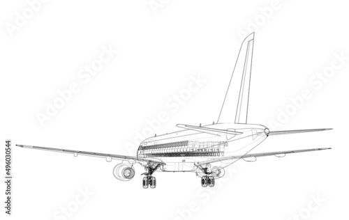 Airplane in wire-frame style. Vector