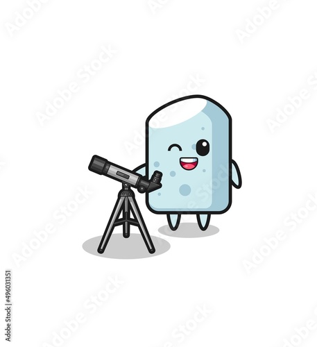 chalk astronomer mascot with a modern telescope