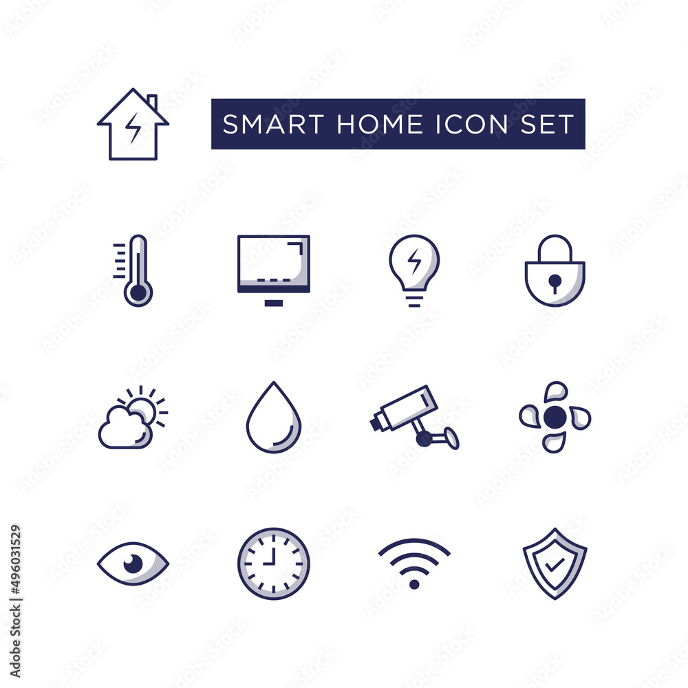 Smart home icon set design logo vector illustration in thin minimal blue line style