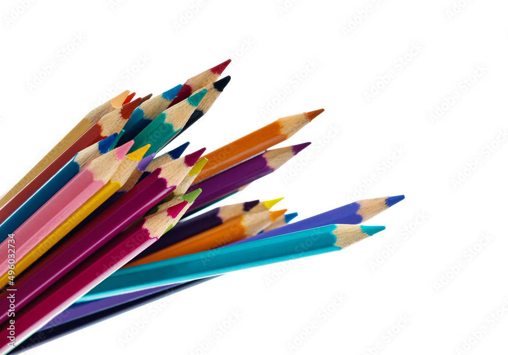 A bunch of colorful pencils on white background A bunch of colorful pencils on white background