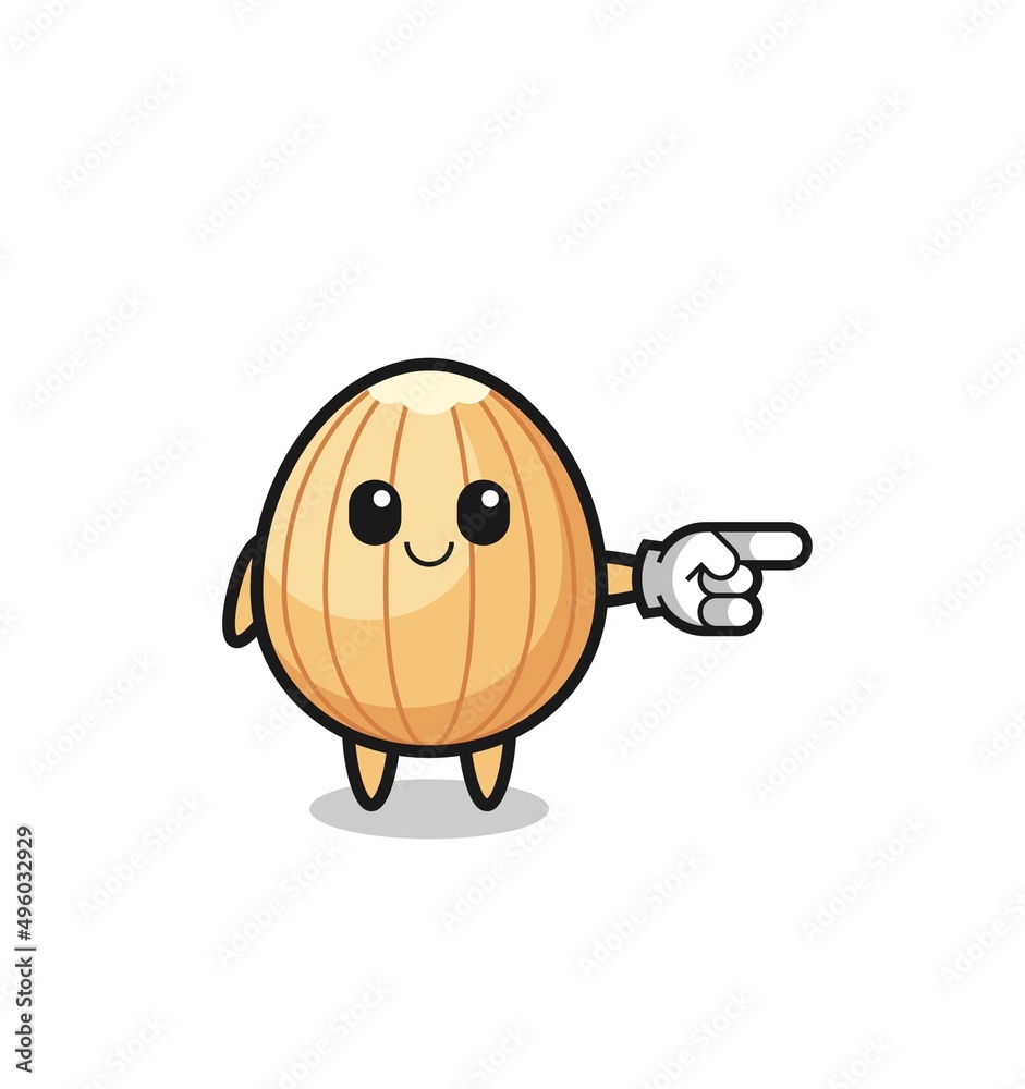 almond mascot with pointing right gesture almond mascot with pointing right gesture