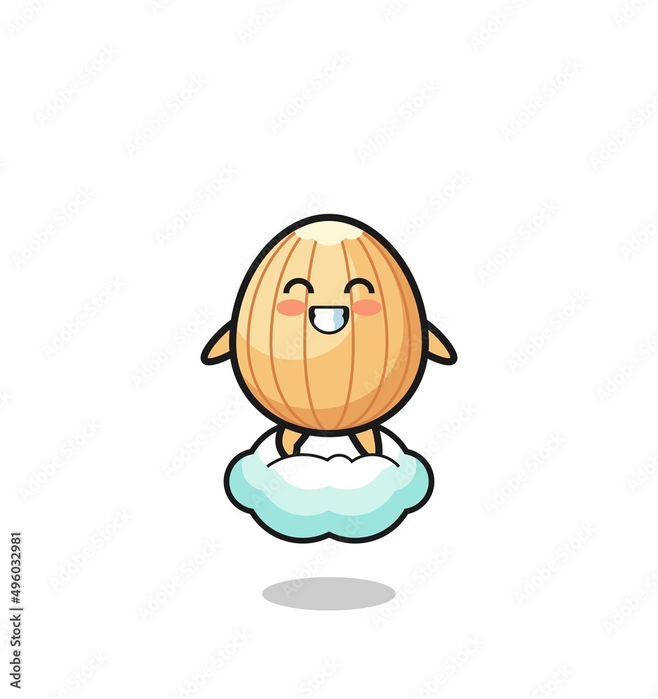 cute almond illustration riding a floating cloud cute almond illustration riding a floating cloud