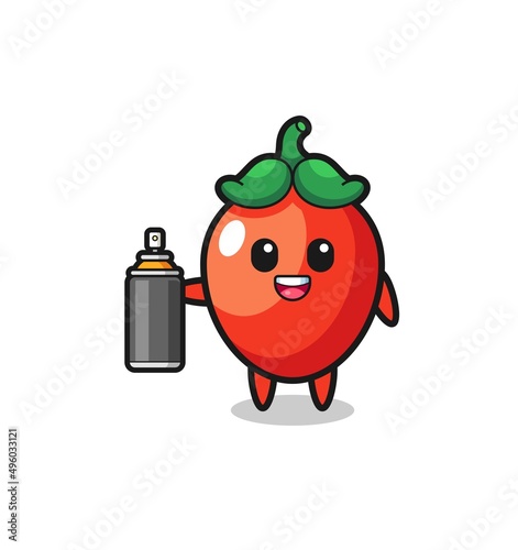 the cute chili pepper as a graffiti bomber