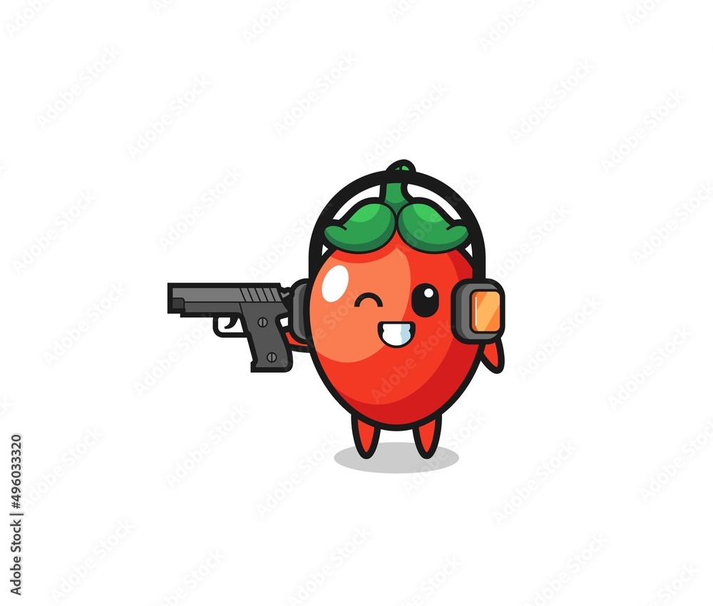 illustration of chili pepper cartoon doing shooting range
