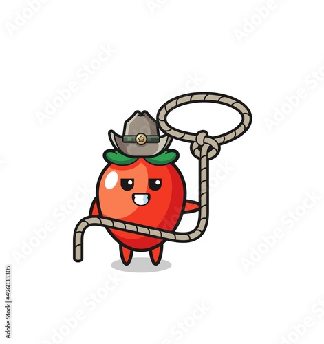 the chili pepper cowboy with lasso rope