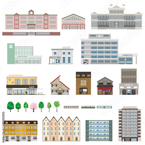 様々な建物のベクターイラスト. 建物の外観.