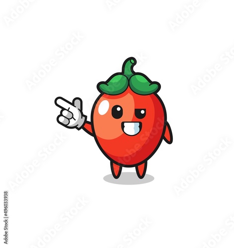 chili pepper mascot pointing top left