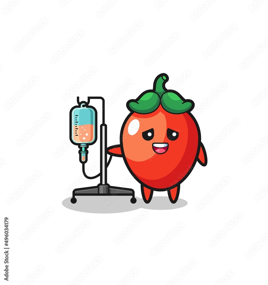 cute chili pepper character standing with infusion pole cute chili pepper character standing with infusion pole