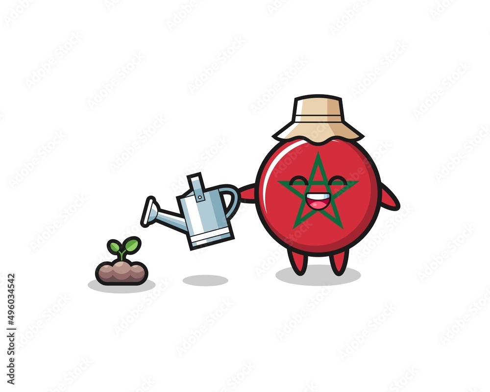 cute morocco flag is watering plant seeds
