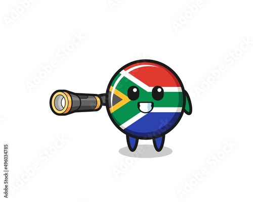 south africa flag mascot holding flashlight
