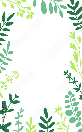 Herbal twigs and leaves border frame. Vector flat illustration on white. © masha stone